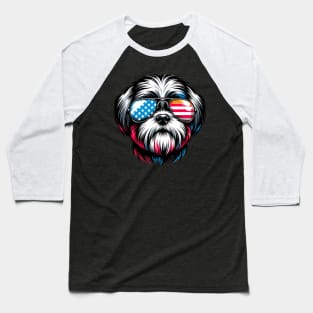 Shih Tzu Patriotic Sunglasses American Flag 4th of July Baseball T-Shirt